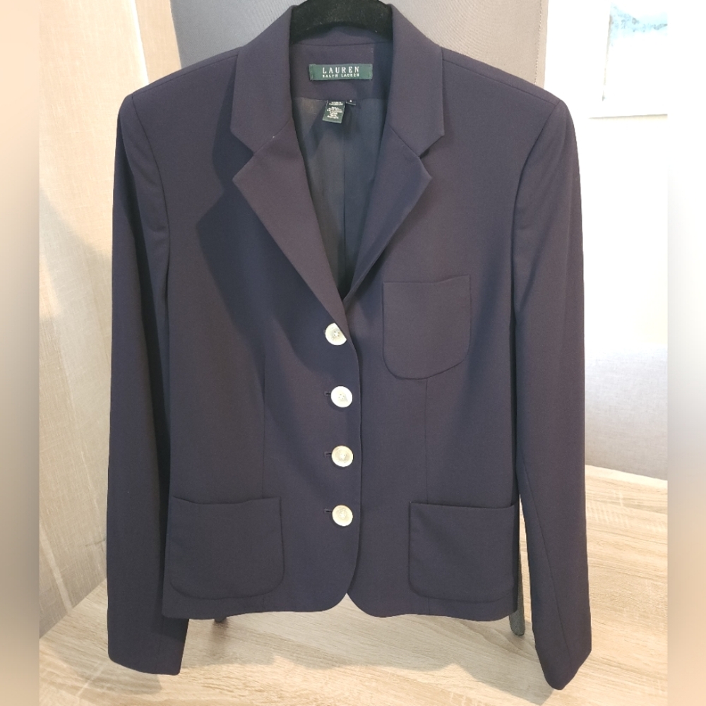 LRL Ralph Lauren Navy Blazer Jacket Button Up Size 8 Wool Blend